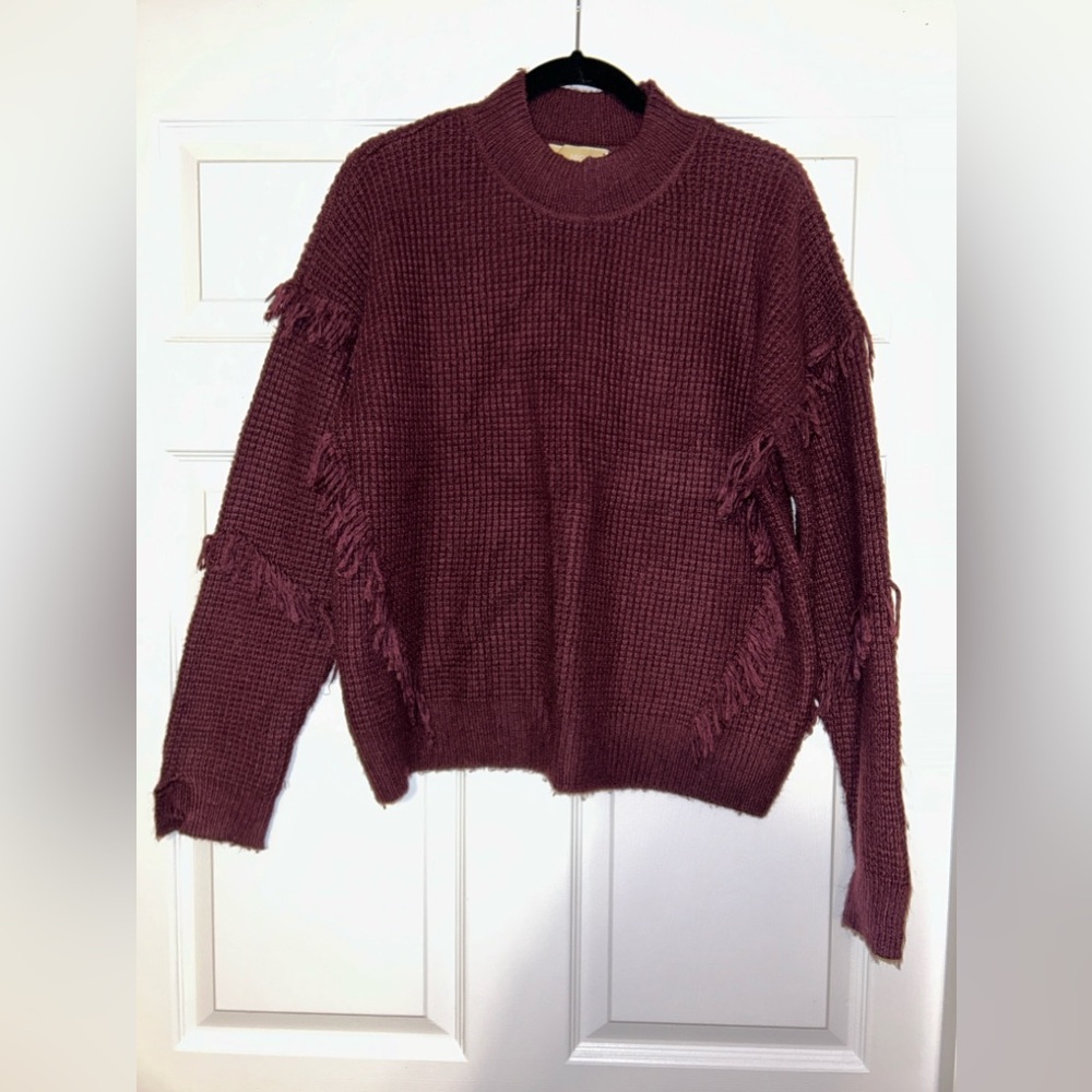 Michael Kors Womens Fringe Pullover Mock Turtleneck Sweater